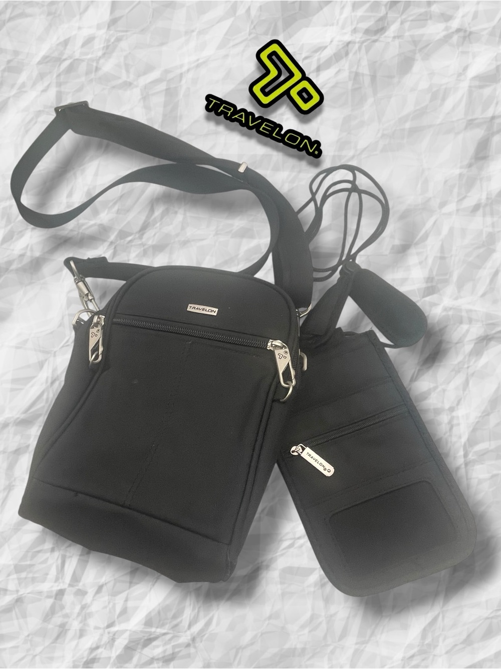 Travelon Anti-Theft Crossbody Bag & RFID Neck Wallet Pouch Set 2 piece set